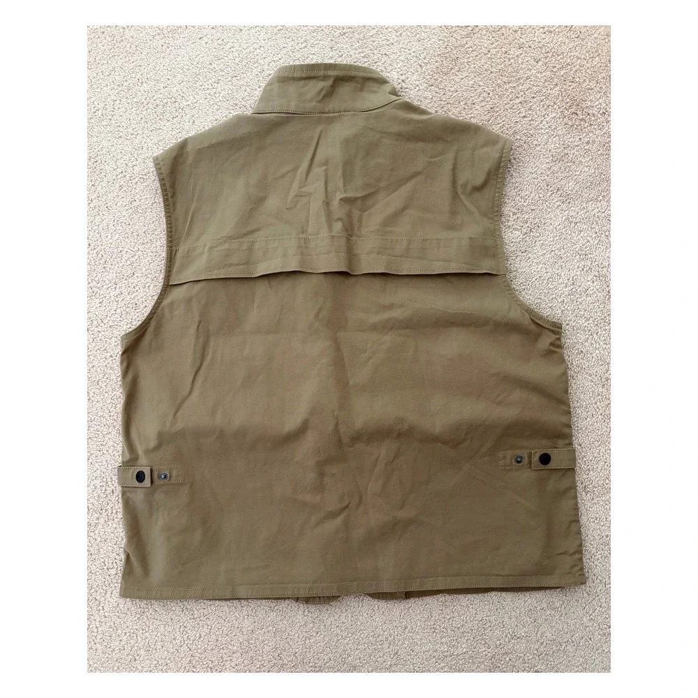 Banana Republic Mens Utility Vest Large Khaki Brown Cotton Multi-Pocket Gorpcore